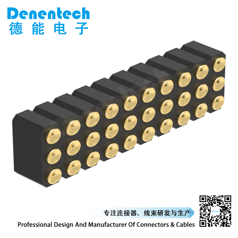 Denentech 2.54MM pogo pin H4.0MM triple row female straight SMT concave pogo pin waterproof connector